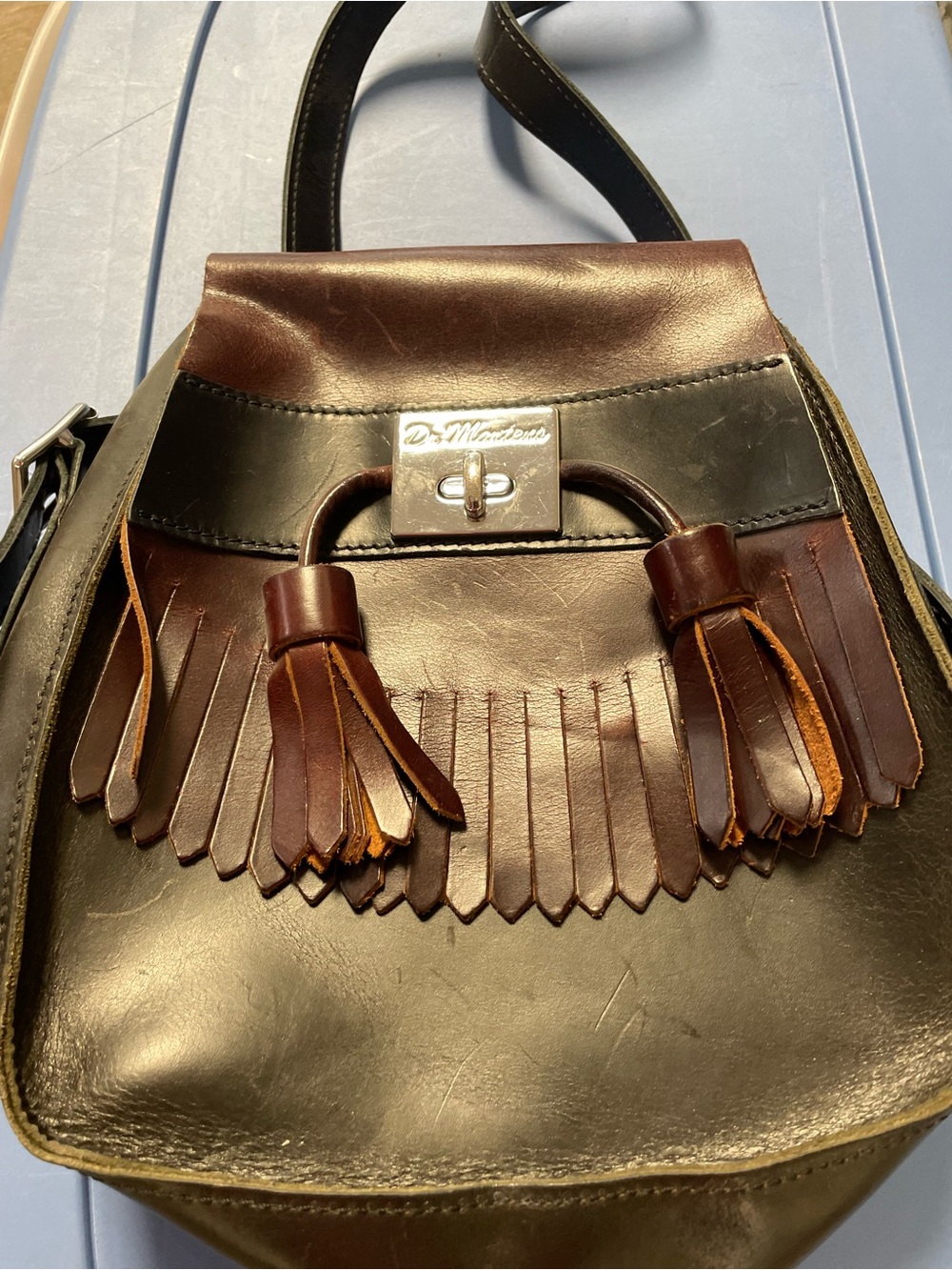 Dr. Martens Black and Brown Leather Fringe Shoulder Bag with Tassels